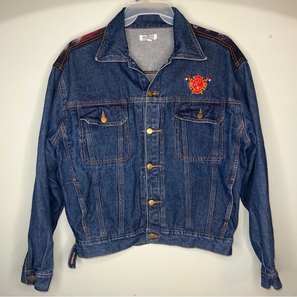 Branford Exchange Denim Jean Jacket With Firefighter Patch And Large Design - LG